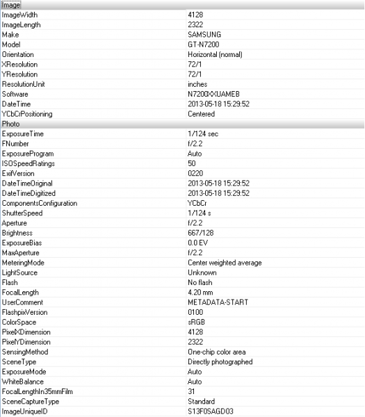 Samsung Galaxy Note 3 EXIF Bilgileri Samsung Galaxy Note 3 EXIF Bilgileri